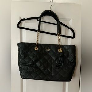 Black leather quilted Kate Spade tote